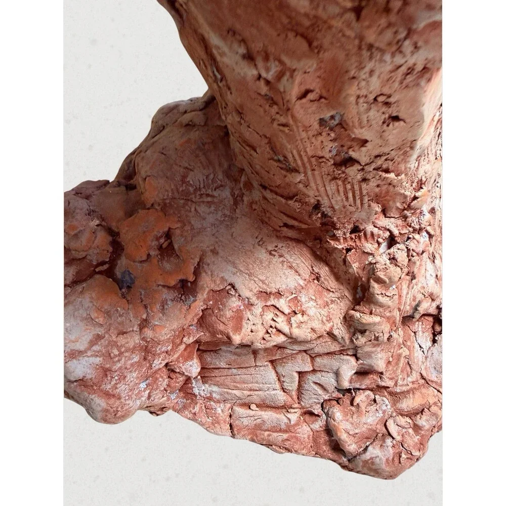 Brutalist Terracotta Bust Sculpture Abstract Fine Art Signed AEL MCM